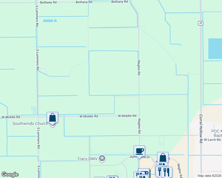 map of restaurants, bars, coffee shops, grocery stores, and more near 20701 Naglee Road in Tracy