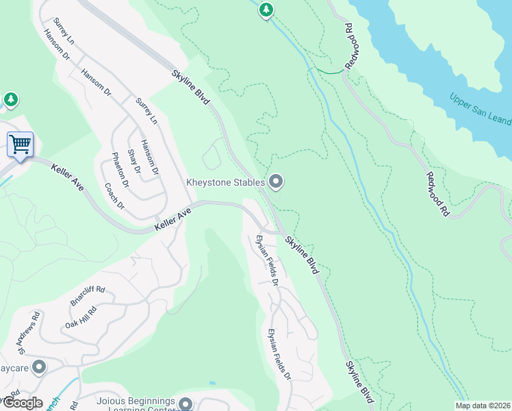 map of restaurants, bars, coffee shops, grocery stores, and more near 14600 Skyline Boulevard in Oakland