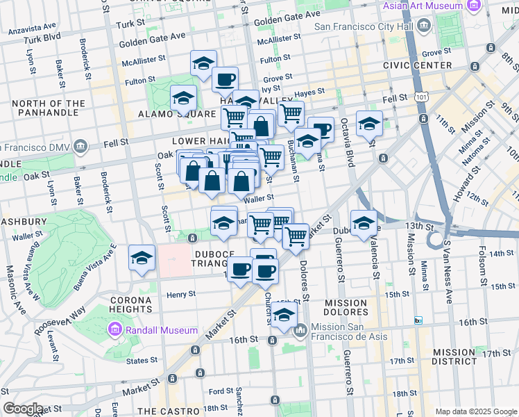 map of restaurants, bars, coffee shops, grocery stores, and more near in San Francisco