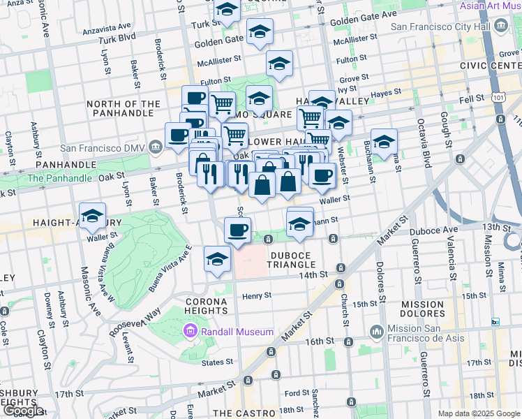 map of restaurants, bars, coffee shops, grocery stores, and more near 747 Haight Street in San Francisco