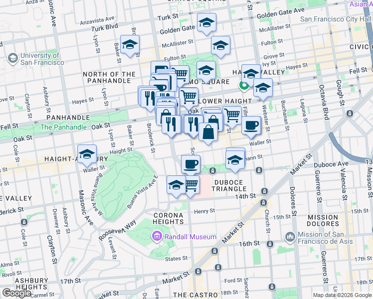 map of restaurants, bars, coffee shops, grocery stores, and more near in San Francisco