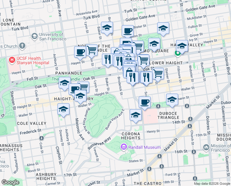 map of restaurants, bars, coffee shops, grocery stores, and more near in San Francisco