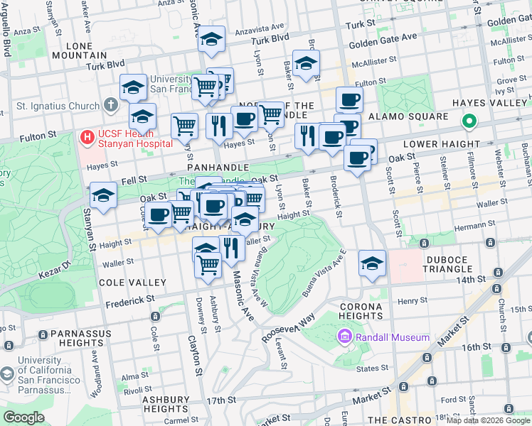 map of restaurants, bars, coffee shops, grocery stores, and more near in San Francisco