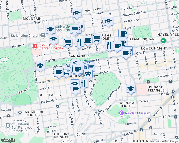 map of restaurants, bars, coffee shops, grocery stores, and more near in San Francisco