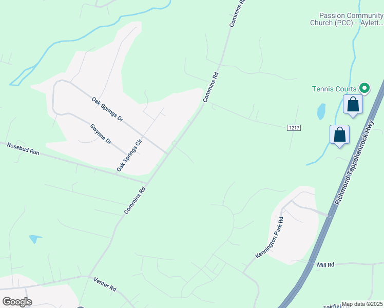 map of restaurants, bars, coffee shops, grocery stores, and more near 1393 Commins Road in Aylett