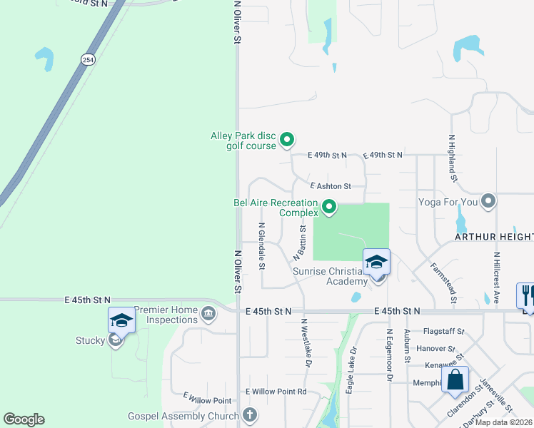 map of restaurants, bars, coffee shops, grocery stores, and more near 4856 East 48th Street North in Bel Aire