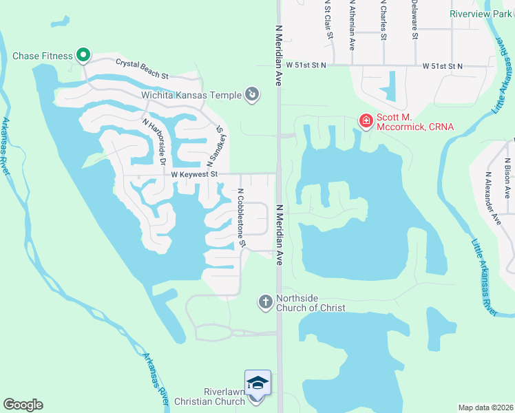 map of restaurants, bars, coffee shops, grocery stores, and more near 2525 W Keywest Ct in Wichita