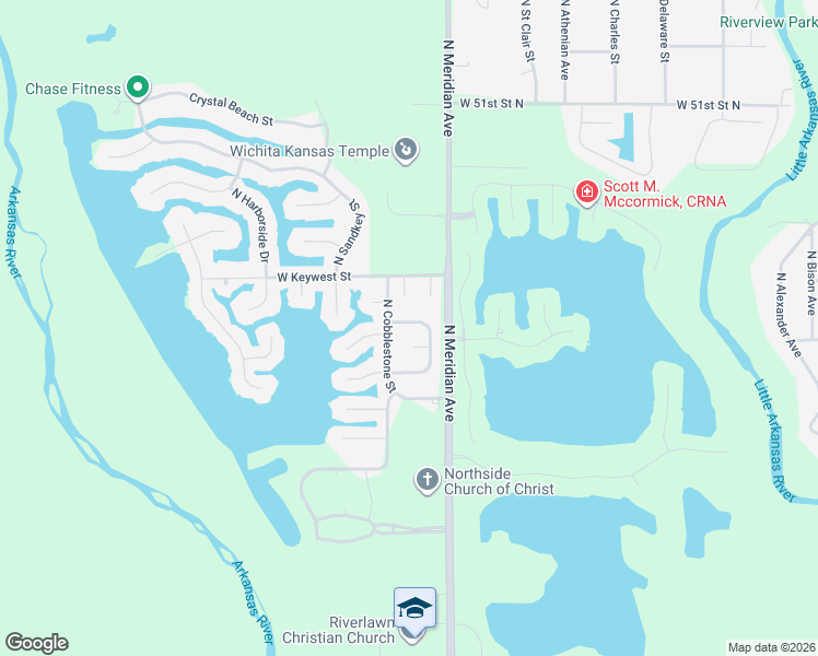 map of restaurants, bars, coffee shops, grocery stores, and more near 2633 W Keywest Ct in Wichita