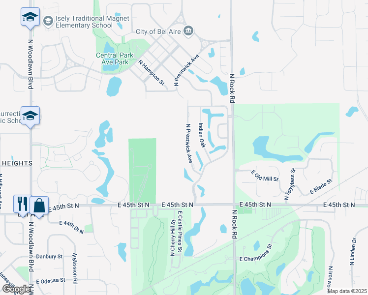map of restaurants, bars, coffee shops, grocery stores, and more near 4827 Prestwick Avenue in Bel Aire