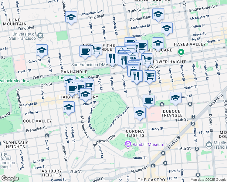 map of restaurants, bars, coffee shops, grocery stores, and more near 75 Buena Vista Avenue East in San Francisco