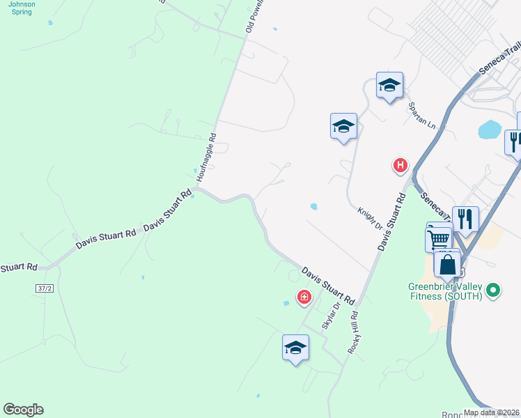 map of restaurants, bars, coffee shops, grocery stores, and more near 1036 Davis Stuart Road in Lewisburg