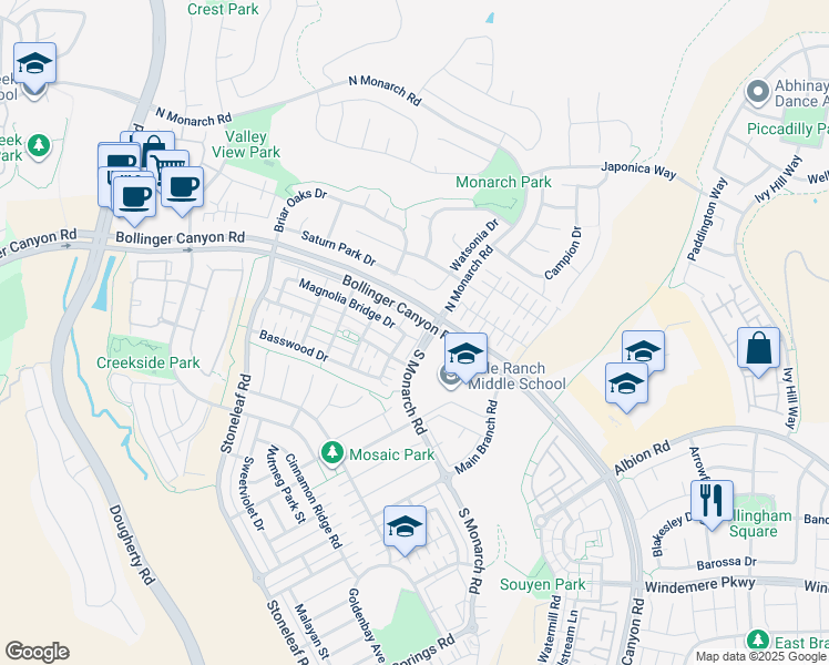 map of restaurants, bars, coffee shops, grocery stores, and more near in San Ramon