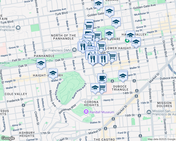 map of restaurants, bars, coffee shops, grocery stores, and more near in San Francisco