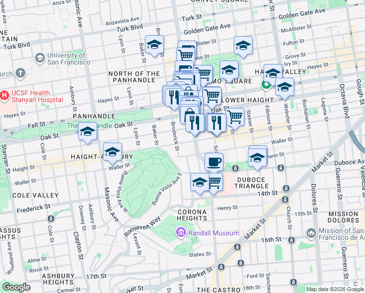 map of restaurants, bars, coffee shops, grocery stores, and more near in San Francisco