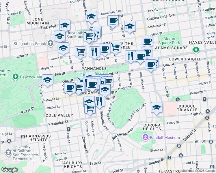 map of restaurants, bars, coffee shops, grocery stores, and more near in San Francisco