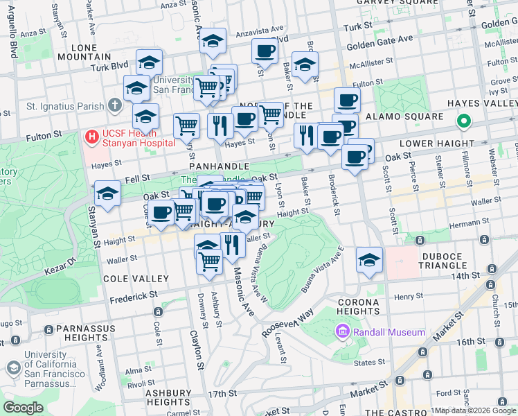 map of restaurants, bars, coffee shops, grocery stores, and more near in San Francisco
