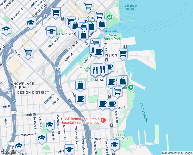 map of restaurants, bars, coffee shops, grocery stores, and more near in San Francisco