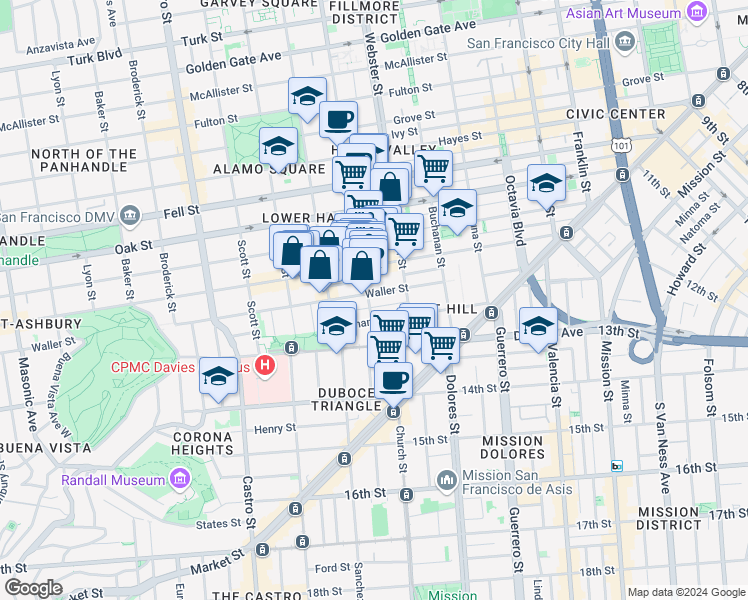 map of restaurants, bars, coffee shops, grocery stores, and more near in San Francisco