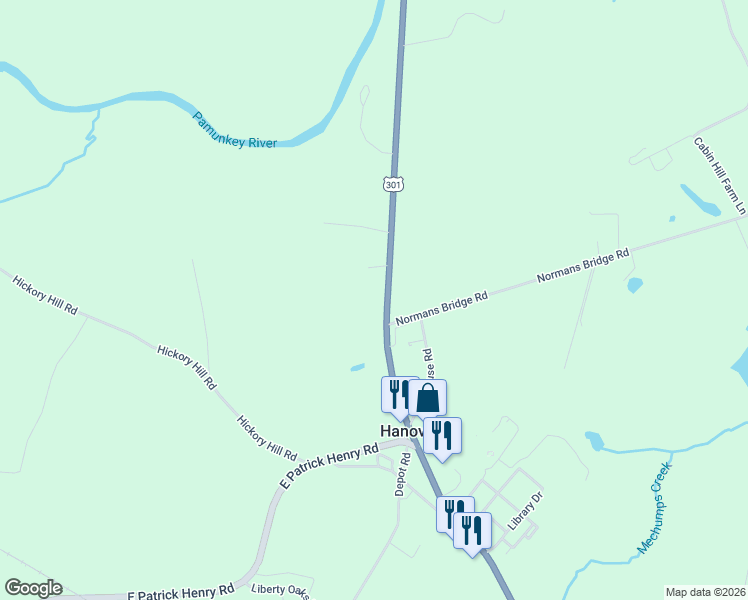map of restaurants, bars, coffee shops, grocery stores, and more near 13349 Hanover Courthouse Road in Hanover