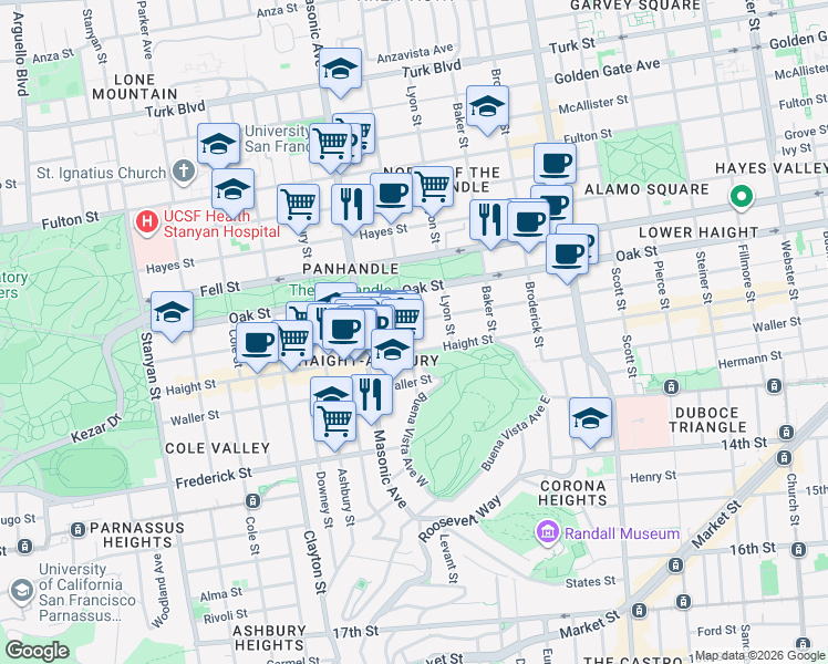 map of restaurants, bars, coffee shops, grocery stores, and more near in San Francisco