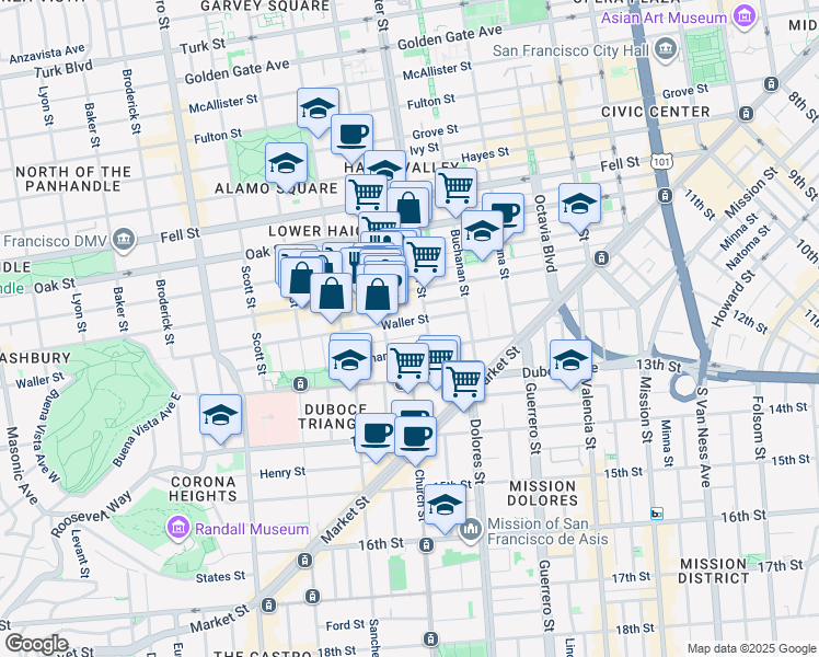 map of restaurants, bars, coffee shops, grocery stores, and more near in San Francisco