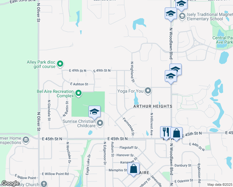 map of restaurants, bars, coffee shops, grocery stores, and more near 4856 Farmstead Court in Bel Aire
