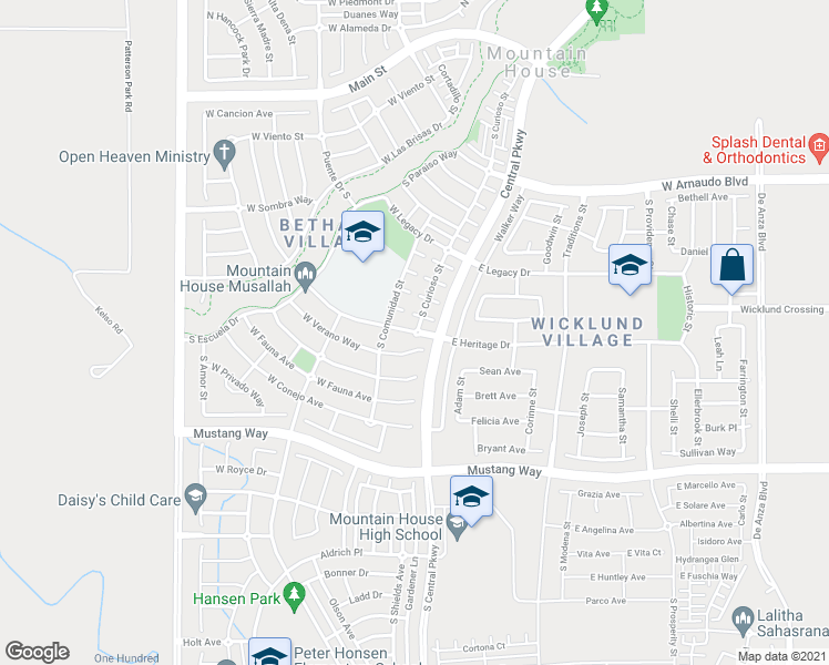 map of restaurants, bars, coffee shops, grocery stores, and more near 48 Heritage Drive in Tracy