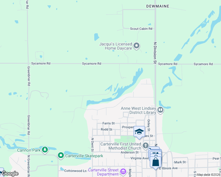 map of restaurants, bars, coffee shops, grocery stores, and more near 720 David Livingston Drive in Carterville