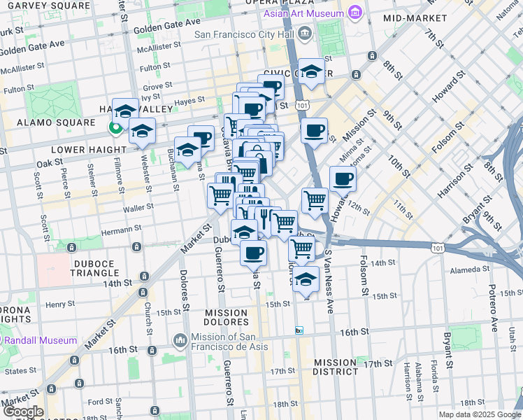 map of restaurants, bars, coffee shops, grocery stores, and more near in San Francisco