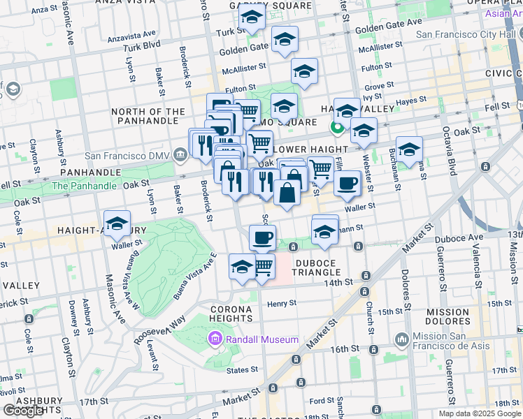 map of restaurants, bars, coffee shops, grocery stores, and more near 834 Haight Street in San Francisco