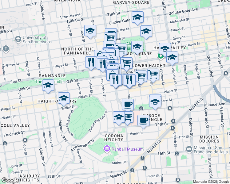 map of restaurants, bars, coffee shops, grocery stores, and more near in San Francisco
