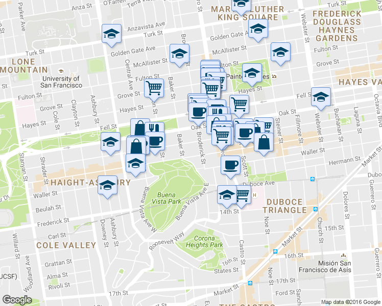 map of restaurants, bars, coffee shops, grocery stores, and more near in San Francisco