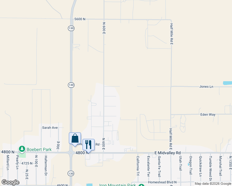 map of restaurants, bars, coffee shops, grocery stores, and more near 675 East 5140 North in Enoch