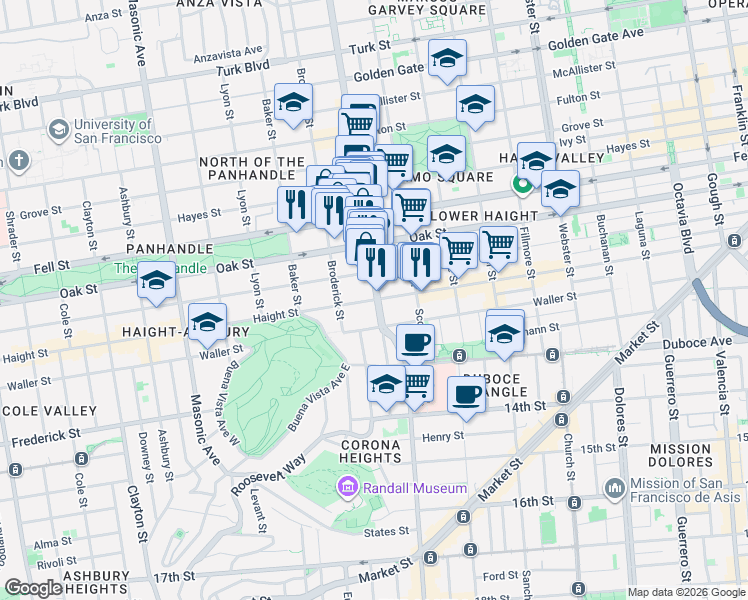 map of restaurants, bars, coffee shops, grocery stores, and more near in San Francisco