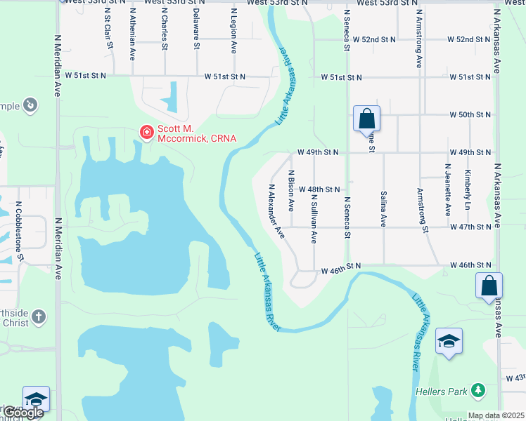 map of restaurants, bars, coffee shops, grocery stores, and more near 4827 Alexander in Wichita