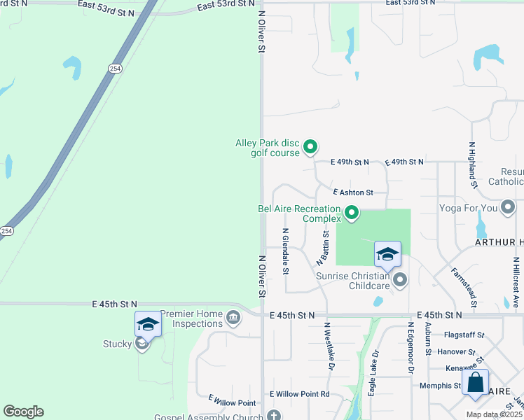 map of restaurants, bars, coffee shops, grocery stores, and more near 4934 North Oliver Street in Wichita