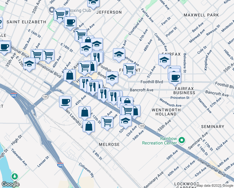 map of restaurants, bars, coffee shops, grocery stores, and more near 1507 48th Avenue in Oakland