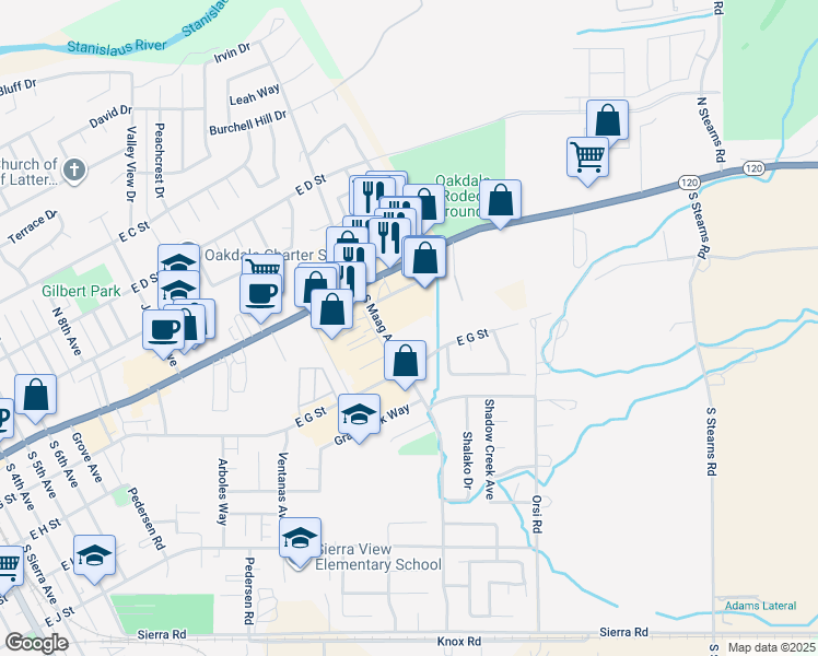 map of restaurants, bars, coffee shops, grocery stores, and more near 175 South Maag Avenue in Oakdale