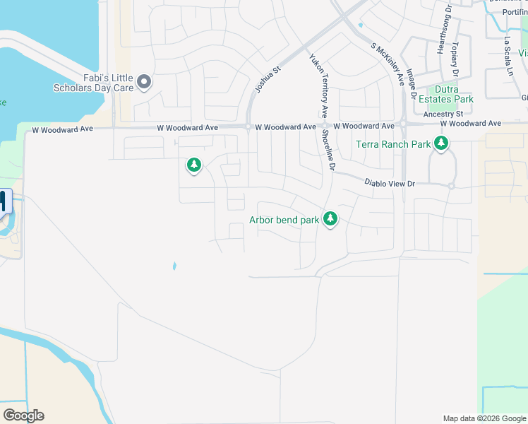 map of restaurants, bars, coffee shops, grocery stores, and more near 2368 W Woodward Ave in Manteca