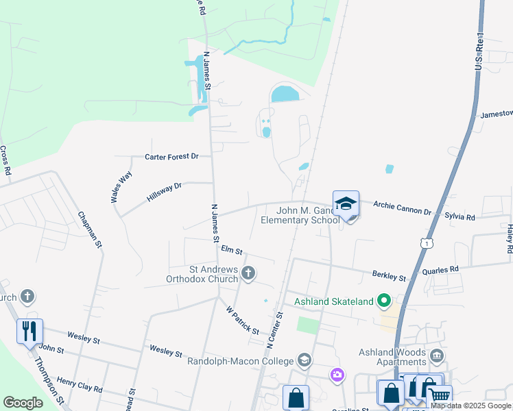 map of restaurants, bars, coffee shops, grocery stores, and more near Vaughan Road in Ashland