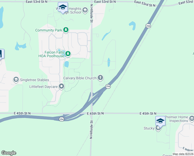 map of restaurants, bars, coffee shops, grocery stores, and more near 3300 East 48th Street North in Wichita