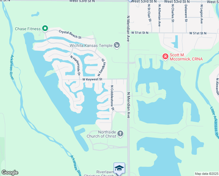 map of restaurants, bars, coffee shops, grocery stores, and more near 2633 W Keywest Ct in Wichita