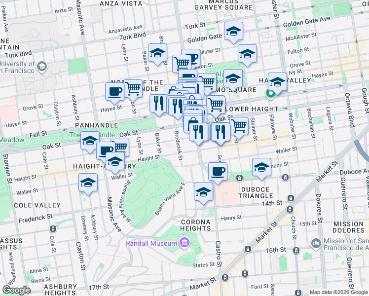 map of restaurants, bars, coffee shops, grocery stores, and more near in San Francisco