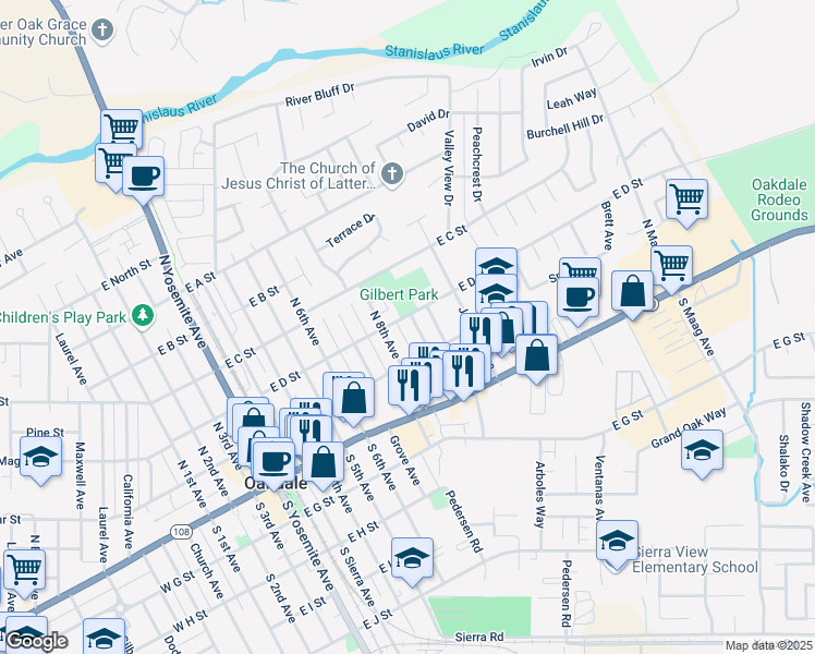 map of restaurants, bars, coffee shops, grocery stores, and more near 250 North 9th Avenue in Oakdale
