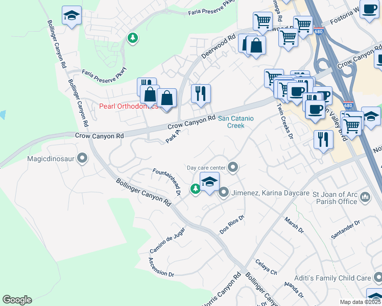 map of restaurants, bars, coffee shops, grocery stores, and more near 2506 Kilpatrick Court in San Ramon