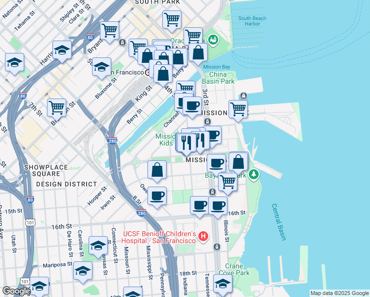 map of restaurants, bars, coffee shops, grocery stores, and more near in San Francisco