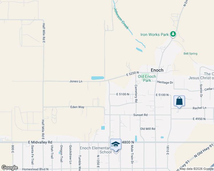 map of restaurants, bars, coffee shops, grocery stores, and more near 5203 North Tomahawk Drive in Enoch