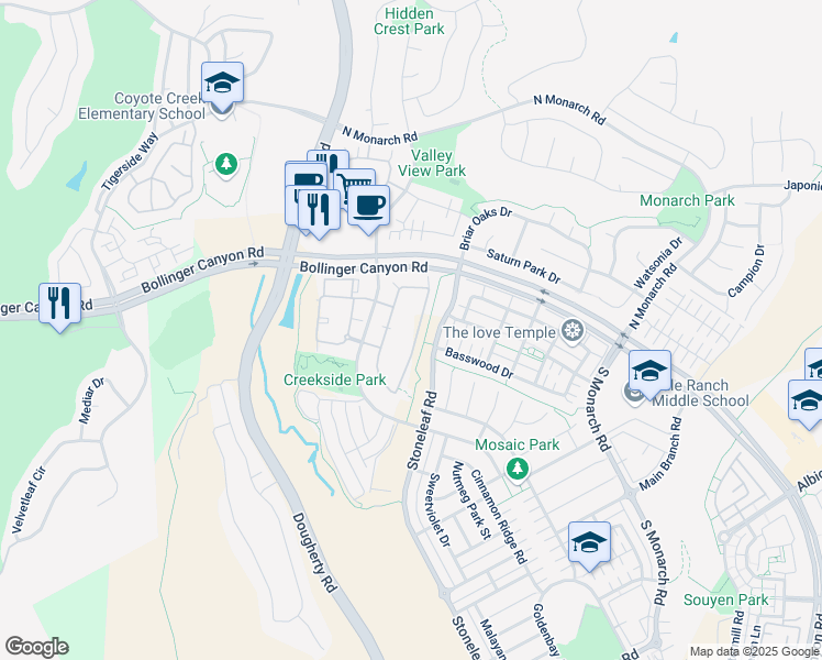 map of restaurants, bars, coffee shops, grocery stores, and more near 1941 Cedarwood Loop in San Ramon