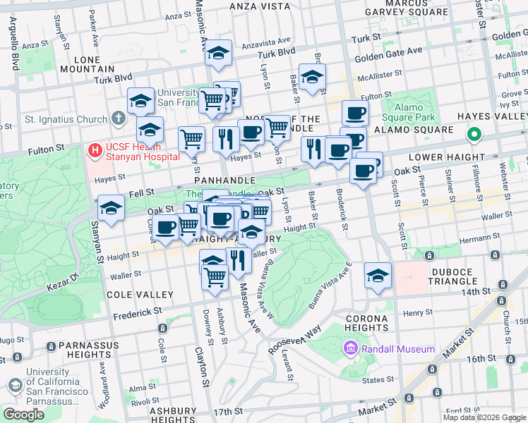 map of restaurants, bars, coffee shops, grocery stores, and more near in San Francisco
