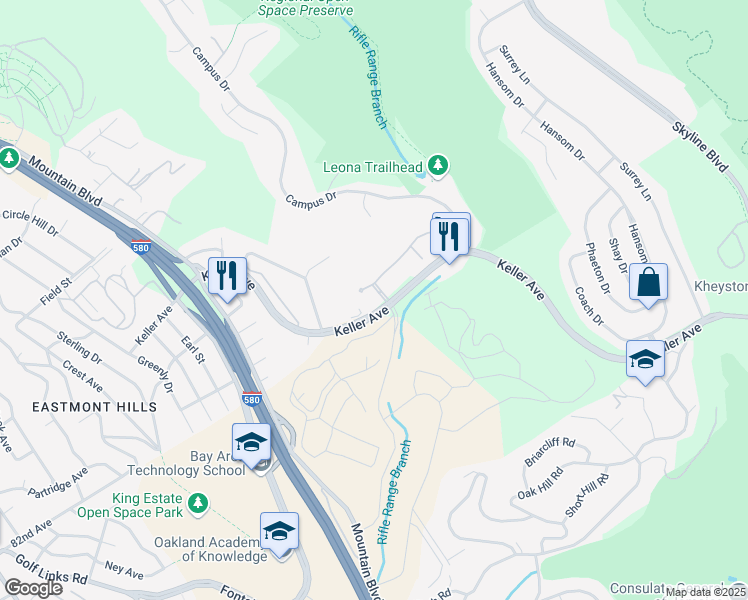 map of restaurants, bars, coffee shops, grocery stores, and more near in Oakland